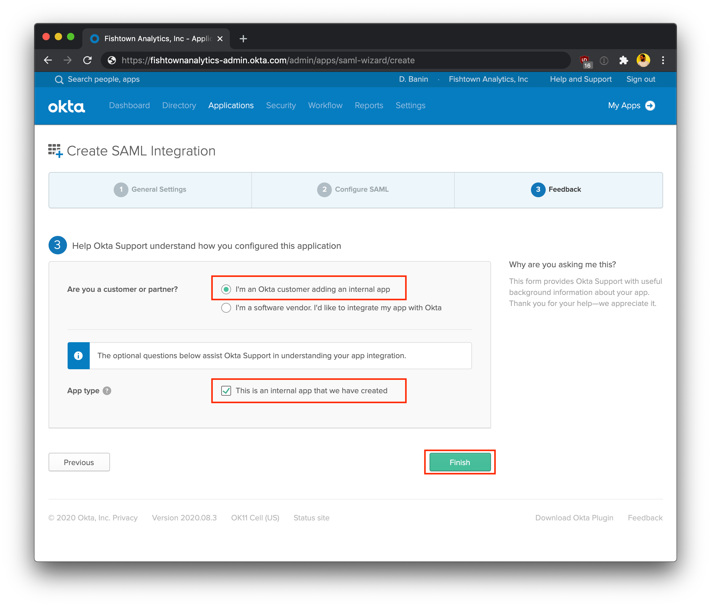 Finishing setup in Okta Finishing setup in Okta